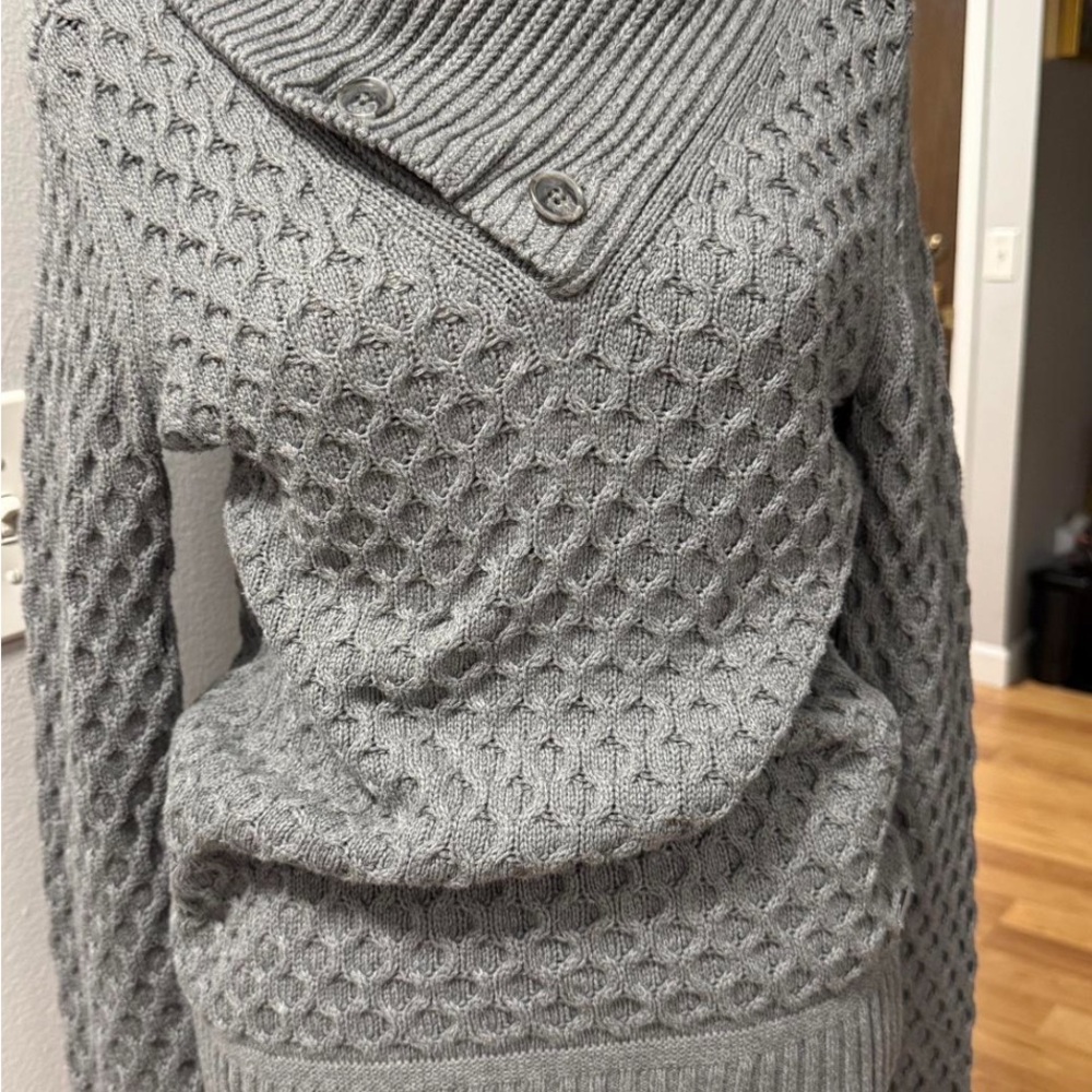 Armani Exchange Light Gray Buttoned Cowl-Neck Sweater